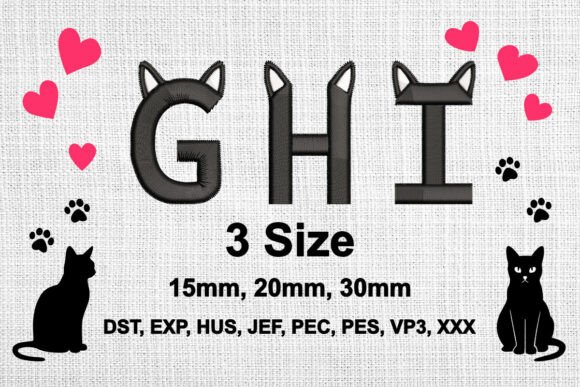 Cat Ears Embroidery Font Alphabet H I J Review