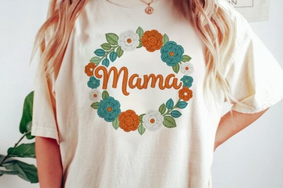 Mama Floral Wreath Embroidery Style Png
