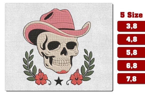 Pink Cowboy Hat Skull Floral Embroidery