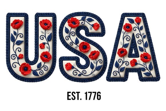 USA Est 1776 Floral Rope Embroidery PNG Review